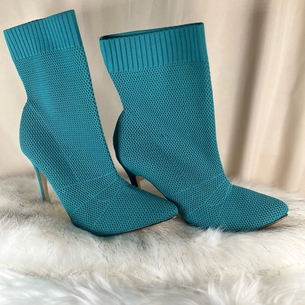 Teal Knit Stiletto Boots